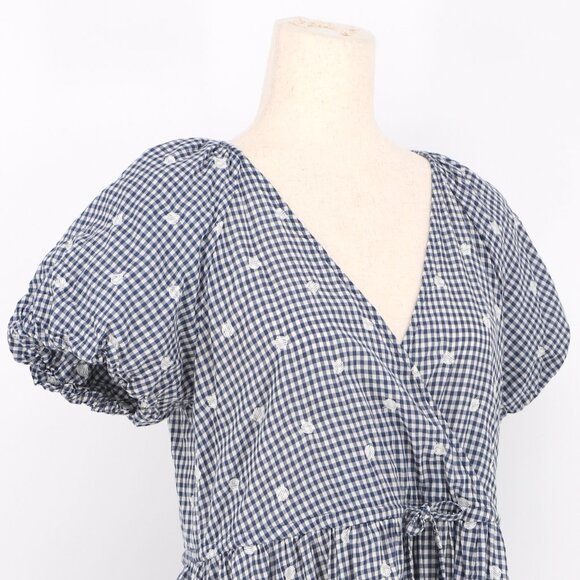 MADEWELL Embroidered Gingham Faux-Wrap Tie-Waist Midi Dress Navy Size S - Picture 5 of 9